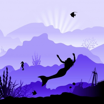 Preview: Wild Shadows by lycklig design 100643 Meerjungfrau lila Reststück 100 cm