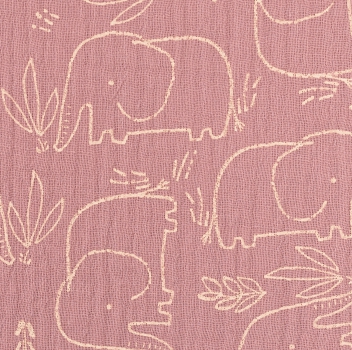 Musselin Jeron Elefanten rosa auf naturweiß
