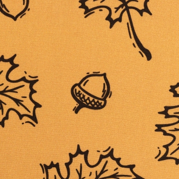 Preview: Baumwolldruck  Happy Harvest Laubblätter, Eicheln auf goldgelb