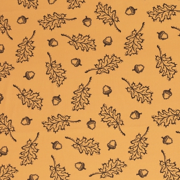 Baumwolldruck  Happy Harvest Laubblätter, Eicheln auf goldgelb