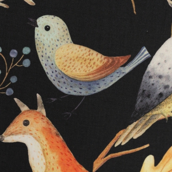 Preview: Baumwolldruck  Happy Harvest Waldtiere schwarz