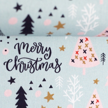 Preview: Baumwolldruck  Noel Merry Christmas hellmint 349261