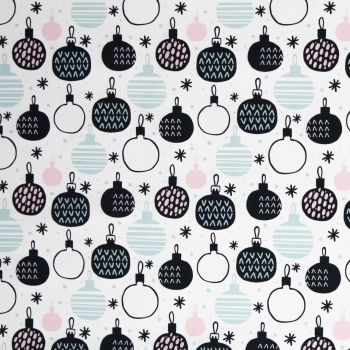 Baumwolldruck  Noel Weihnachtskugeln weiß 359011