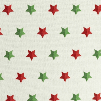 Preview: Baumwolldruck  Noel Sterne rot/grün auf naturweiß 547010