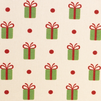 Preview: Baumwolldruck  Noel Geschenke/Punkte auf naturweiß 550010
