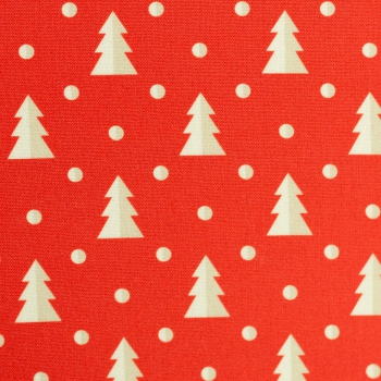 Preview: Baumwolldruck  Noel Tannenbäume naturweiß auf rot 552010