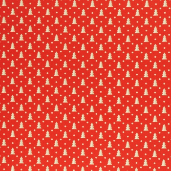 Baumwolldruck  Noel Tannenbäume naturweiß auf rot 552010