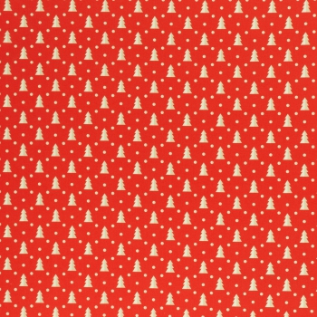 Baumwolldruck  Noel Tannenbäume naturweiß auf rot 552010