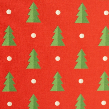 Preview: Baumwolldruck  Noel Tannenbäume grün auf rot 552603