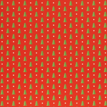 Baumwolldruck  Noel Tannenbäume grün auf rot 552603