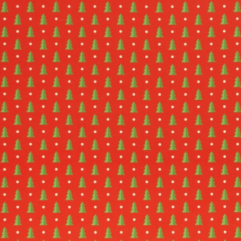 Baumwolldruck  Noel Tannenbäume grün auf rot 552603