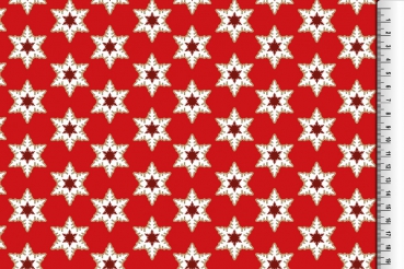 Baumwolle Weihnachten Sterne weiß auf rot