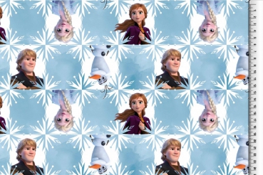 Jersey Frozen 2, Anna und Elsa, Olaf auf hellblauem Quadrat