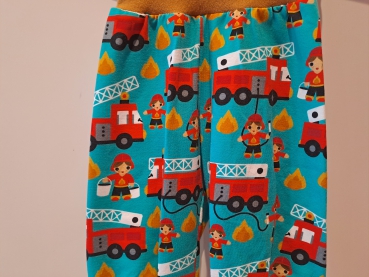 Preview: Babyhose, Pumphose Gr. 68 Jersey Feuerwehr auf türkis