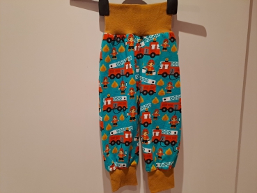 Babyhose, Pumphose Gr. 80 Jersey, Feuerwehr auf türkis