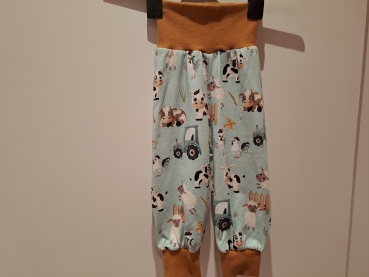 Babyhose, Pumphose Gr. 80 Jersey, Bauernhoftiere hellblau