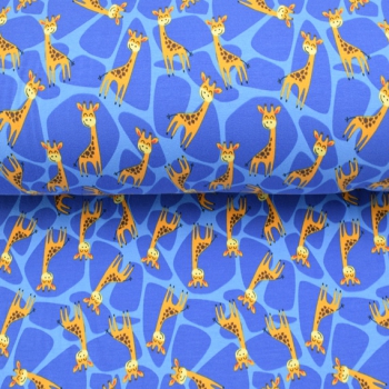 Baumwolljersey Giraffen auf blau