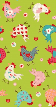 Baumwolldruck Hühner grün