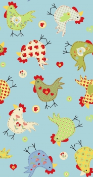 Baumwolldruck Hühner hellblau