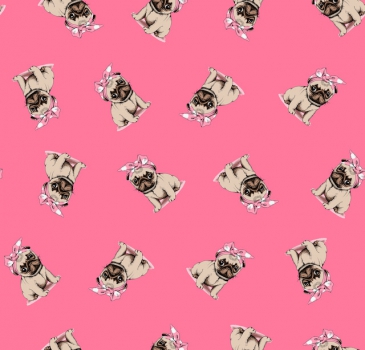 Baumwolldruck Mops pink
