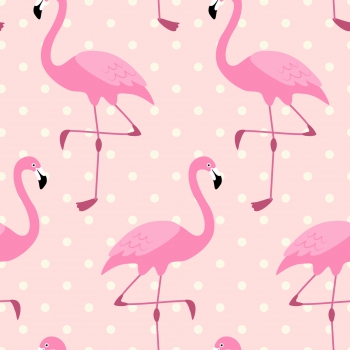 Baumwolldruck  Flamingo auf rosa mit weißen Punkten
