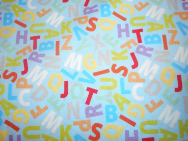 Baumwolldruck  Buchstaben ABC  hellblau