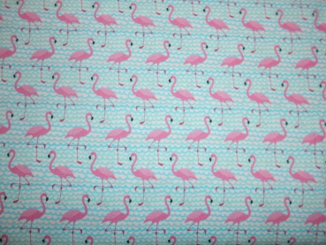 Baumwolldruck  Flamingos mint mit Wellen