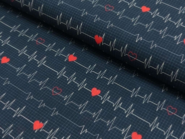 Baumwolldruck  Heartbeat blau