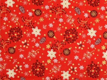 Baumwolle Weihnachten gold auf rot