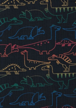 French Terry Regenbogen Dinosaurier auf schwarz