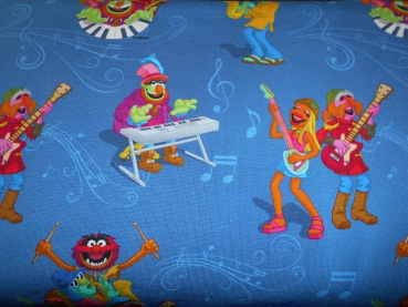 Digitaljersey Muppets Musik auf blau Reststück 50 cm