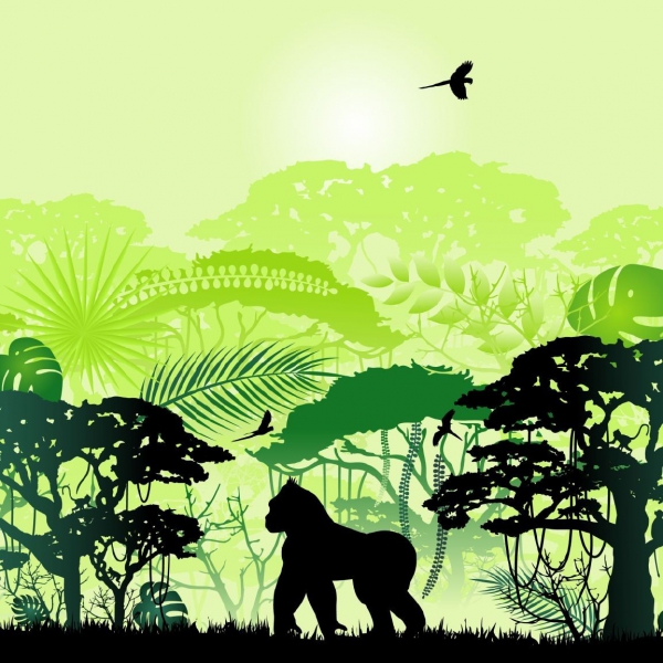 Wild Shadows by lycklig design 100366 Gorilla grün Reststück 80cm