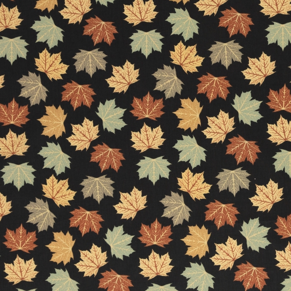 Baumwolldruck  Happy Harvest Ahornblätter auf schwarz