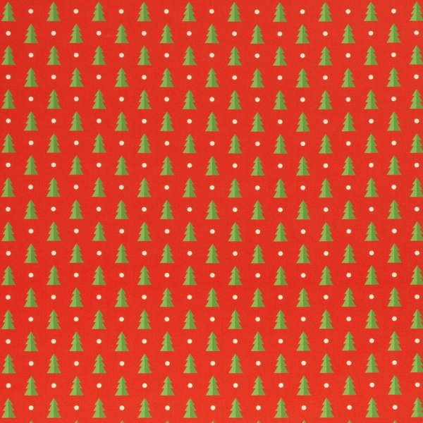 Baumwolldruck  Noel Tannenbäume grün auf rot 552603
