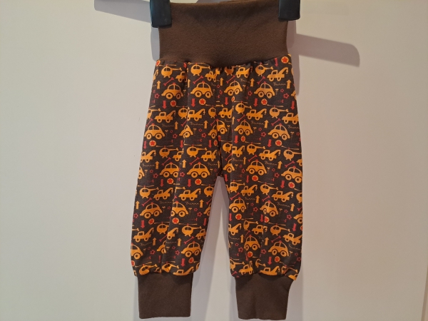 Babyhose, Pumphose Gr. 68 Jersey Fahrzeug orange auf braun