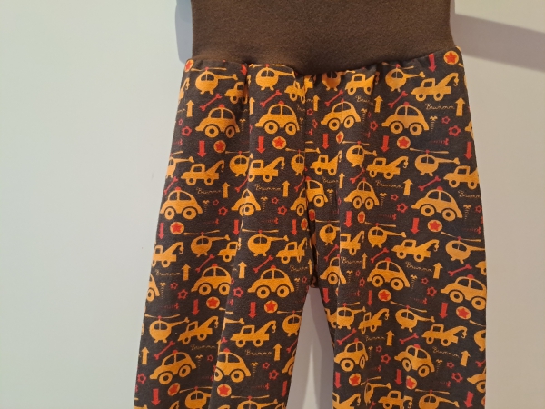 Babyhose, Pumphose Gr. 68 Jersey Fahrzeug orange auf braun