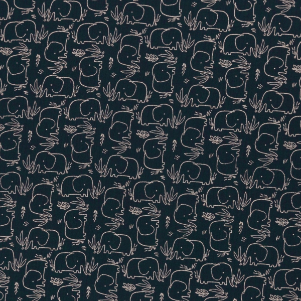Musselin Jeron Elefanten naturweiß auf dunkelblau