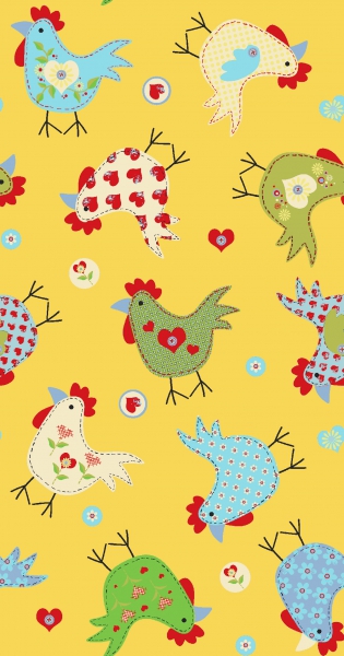 Baumwolldruck Hühner gelb