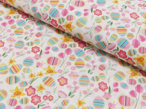 Baumwolldruck Ostern Eier, Narzissen