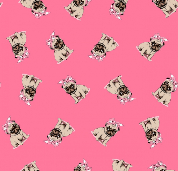 Baumwolldruck Mops pink