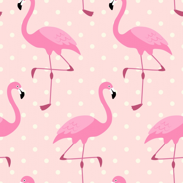 Baumwolldruck  Flamingo auf rosa mit weißen Punkten