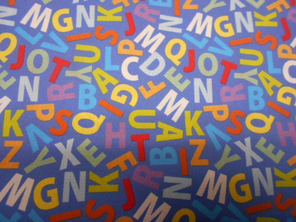 Baumwolldruck  Buchstaben ABC  blau