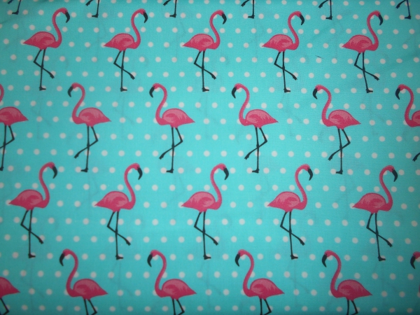 Baumwolldruck  Flamingos mint mit Punkten