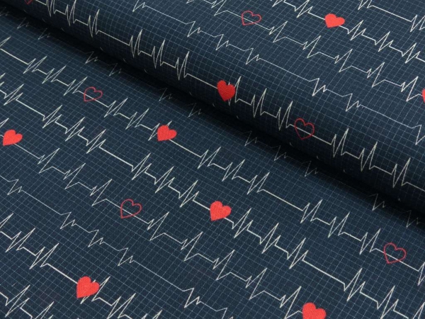 Baumwolldruck  Heartbeat blau