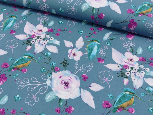 Baumwolldruck  Kolibri mit Blumen