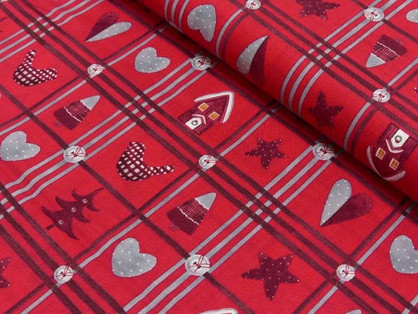 Baumwolle Weihnachten Quadrate auf rot